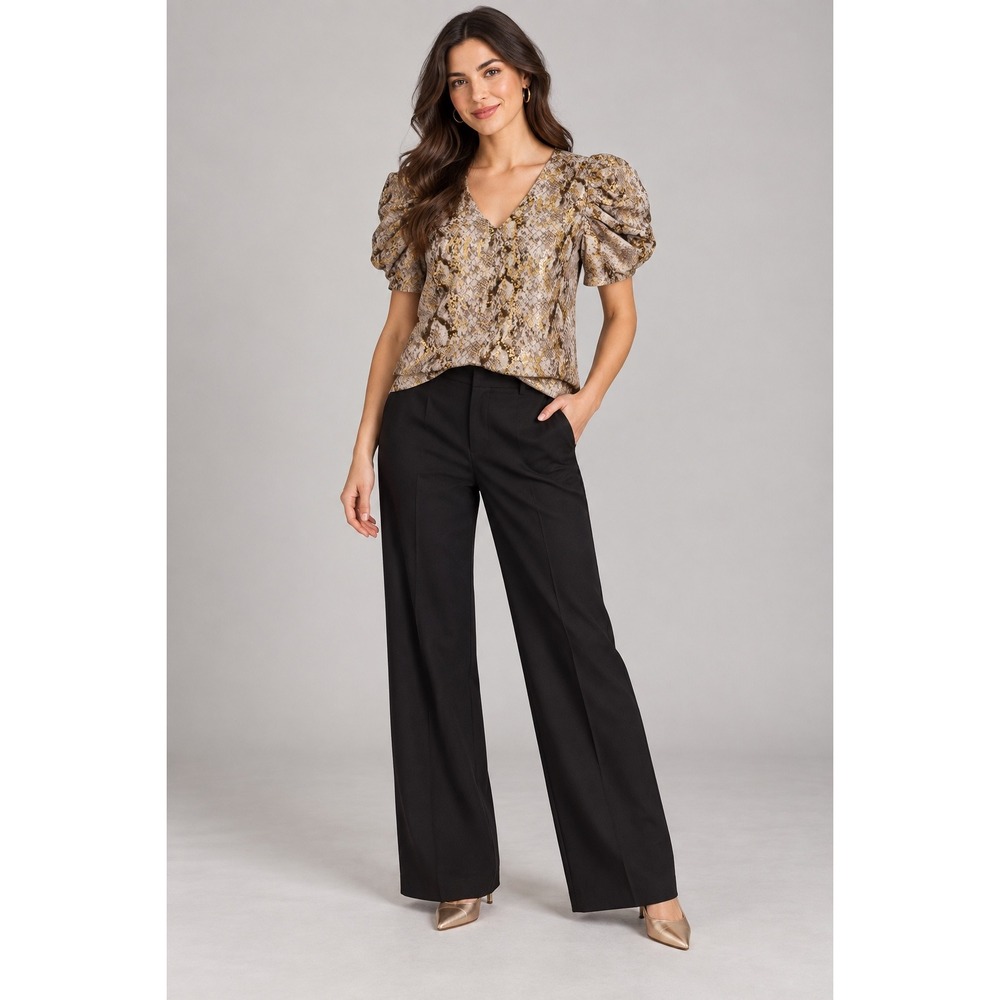 THML Snakeskin Gold Foil Puff Sleeve Blouse XS Y2K Festival Boho Metallic Top